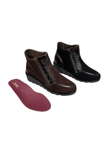 Stivaletto donna super comfort in camoscio e vernice con doppia zip e plantare estraibile | Bettincalzature