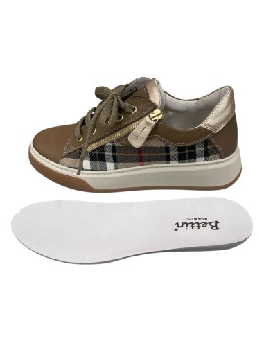 Sneakers donna vitello e tessuto scozzese artigianale | Bettincalzature