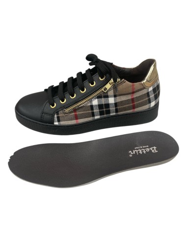 Sneakers donna vitello e tessuto scozzese artigianale | Bettincalzature