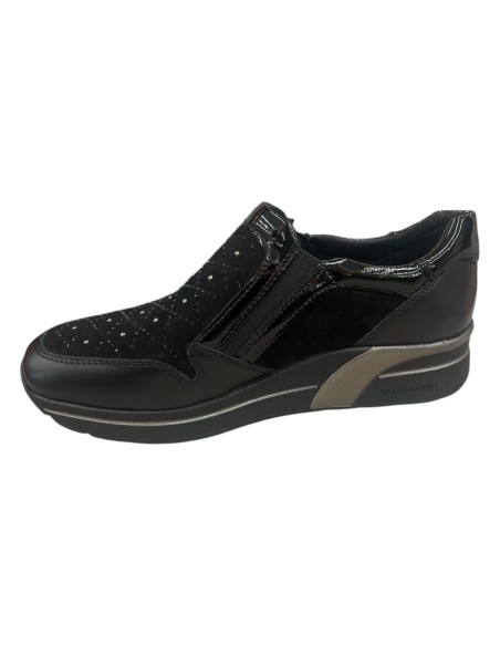 Scarpa sportiva Valleverde donna pelle e camoscio nero con zip e strass | Bettincalzature