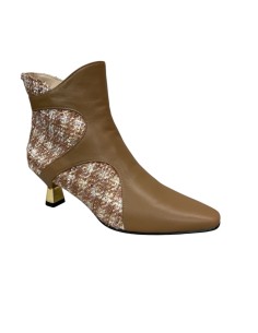 Stivaletto donna tessuto e pelle noisette con tacco oro | Bettin Calzature