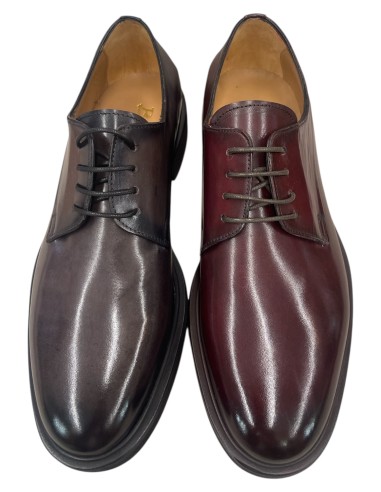 Derby uomo artigianale vitello anticato grigio e bordò | Bettin Calzature