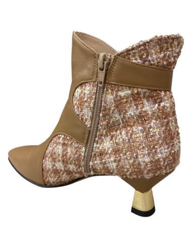 Stivaletto donna tessuto e pelle noisette con tacco oro | Bettin Calzature