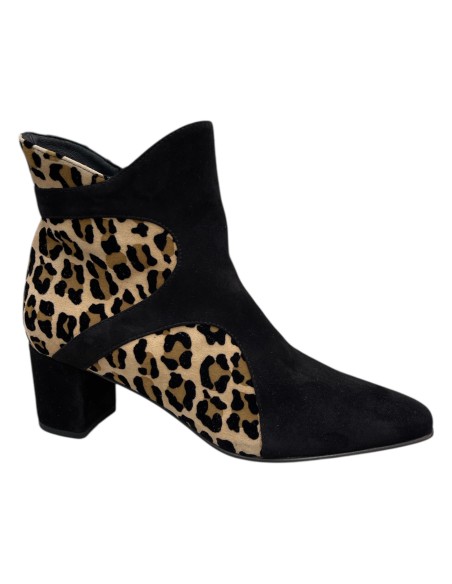 Stivaletto donna camoscio nero e leopardino tacco 5 cm | Bettin Calzature