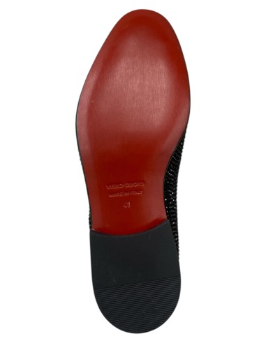 Scarpa uomo senza lacci in camoscio e strass neri | Fondo rosso | Made in Italy