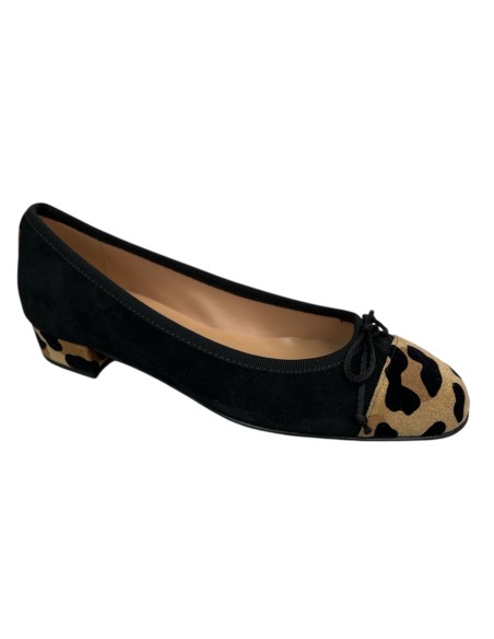 Ballerina donna camoscio nero e leopardato tacco 2 cm | Bettin Calzature