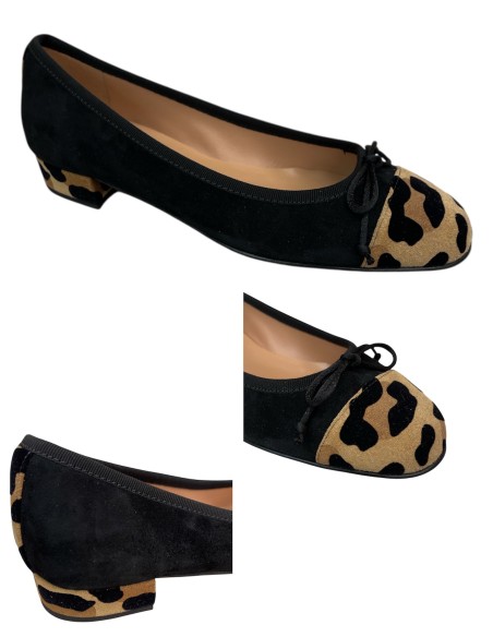 Ballerina donna camoscio nero e leopardato tacco 2 cm | Bettin Calzature