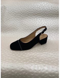 Slingback Donna in Camoscio Nero con Inserto Argento – Tacco 4,5 cm – Bettin Calzature