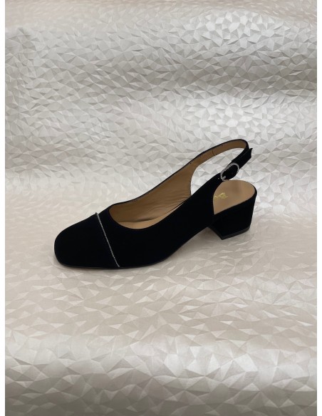 Slingback Donna in Camoscio Nero con Inserto Argento – Tacco 4,5 cm – Bettin Calzature