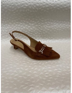 Slingback Donna in Camoscio Cuoio con Frangia e Morsetto – Tacco Rocchetto – Bettin Calzature