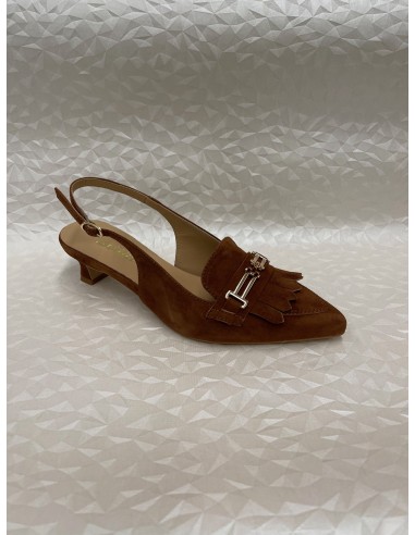 Slingback Donna in Camoscio Cuoio con Frangia e Morsetto – Tacco Rocchetto – Bettin Calzature