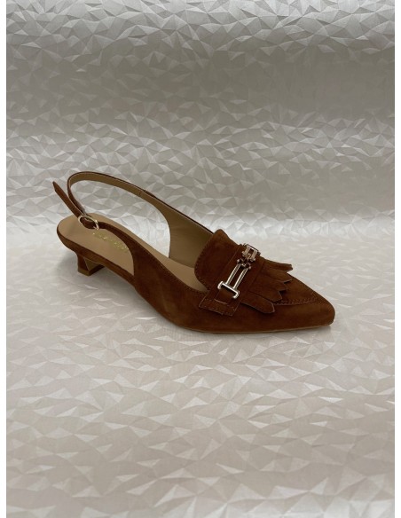 Slingback Donna in Camoscio Cuoio con Frangia e Morsetto – Tacco Rocchetto – Bettin Calzature