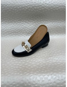 Mocassino Donna Pelle Bianco e Nero con Morsetto Oro – Plantare Estraibile – Bettin Calzature