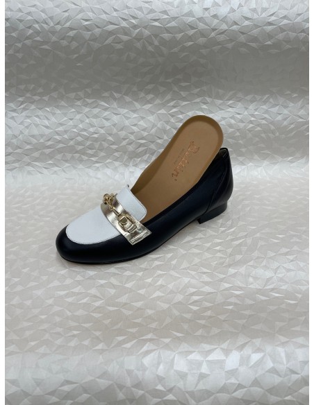 Mocassino Donna Pelle Bianco e Nero con Morsetto Oro – Plantare Estraibile – Bettin Calzature
