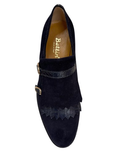 Scarpa donna artigianale in camoscio blu e cocco | Made in Italy | Dal 36 al 41