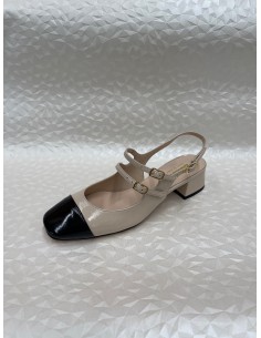 Slingback Donna Bicolore Vernice Beige e Nero – Tacco 3,5 cm – Bettin Calzature