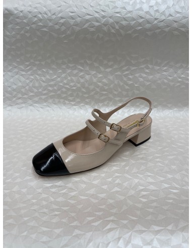 Slingback Donna Bicolore Vernice Beige e Nero – Tacco 3,5 cm – Bettin Calzature