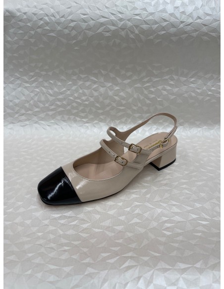 Slingback Donna Bicolore Vernice Beige e Nero – Tacco 3,5 cm – Bettin Calzature