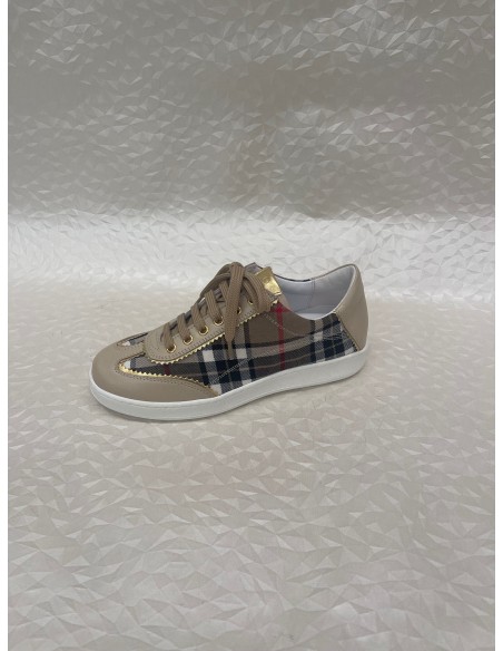 Sneakers Allacciata Beige con Inserto Scozzese Beige Nero Rosso – Bettin Calzature