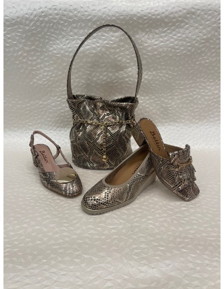 Coordinato Donna Pitone Oro – Borsa Secchiello e Slingback Décolleté o Ciabattina – Bettin Calzature