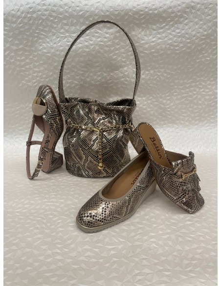 Coordinato Donna Pitone Oro – Borsa Secchiello e Slingback Décolleté o Ciabattina – Bettin Calzature
