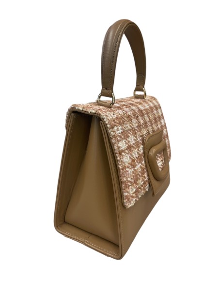 Borsa a mano in pelle e tessuto noisette con tracolla | Bettin Calzature