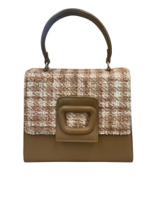 Borsa a mano in pelle e tessuto noisette con tracolla | Bettin Calzature