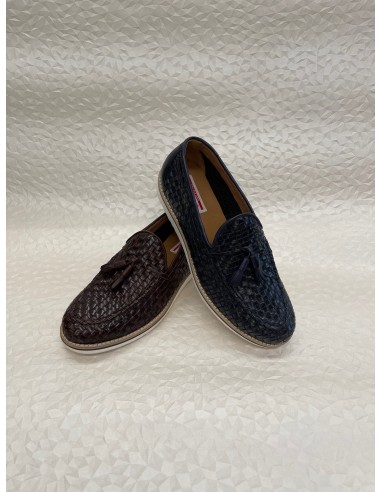 Slip-On Uomo Intrecciato Blu o Testa di Moro con Pompon – Fondo Gomma bianca – Bettin Calzature