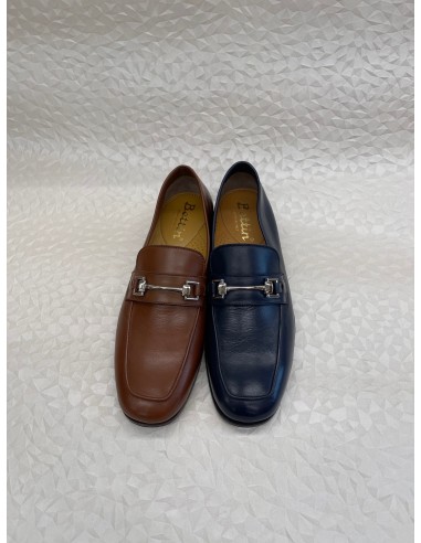 Mocassino Uomo in Nappa Blu o Cuoio con Morsetto – Fondo Cuoio – Bettin Calzature