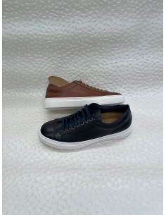 Sneakers Uomo in Pelle Blu o Cuoio – Fondo Gomma Bianco  – Plantare Estraibile – Bettin Calzature