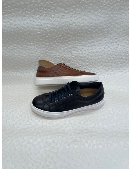 Sneakers Uomo in Pelle Blu o Cuoio – Fondo Gomma Bianco  – Plantare Estraibile – Bettin Calzature