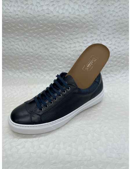 Sneakers Uomo in Pelle Blu o Cuoio – Fondo Gomma Bianco  – Plantare Estraibile – Bettin Calzature