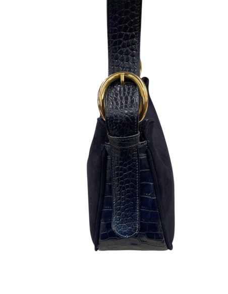 Borsa in camoscio e vitello cocco blu con tracolla regolabile | Bettin Calzature