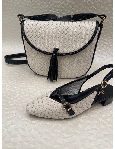 Coordinato Donna Nappa Intrecciata Avorio e Nero – Borsa, Sandalo o Slingback – Bettin Calzature