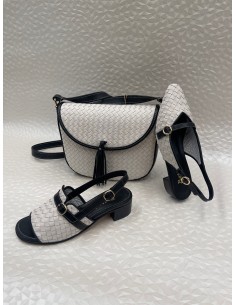 Coordinato Donna Nappa Intrecciata Avorio e Nero – Borsa, Sandalo o Slingback – Bettin Calzature