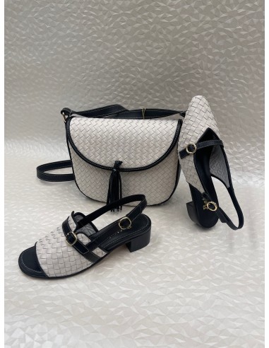 Coordinato Donna Nappa Intrecciata Avorio e Nero – Borsa, Sandalo o Slingback – Bettin Calzature