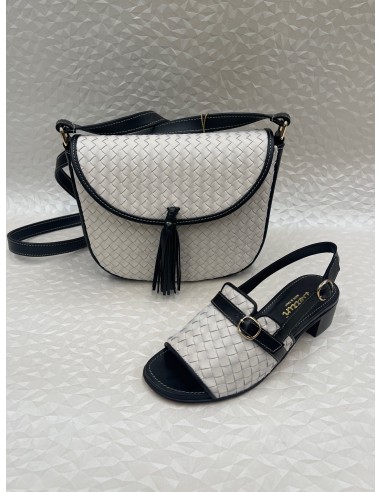Coordinato Donna Nappa Intrecciata Avorio e Nero – Borsa, Sandalo o Slingback – Bettin Calzature