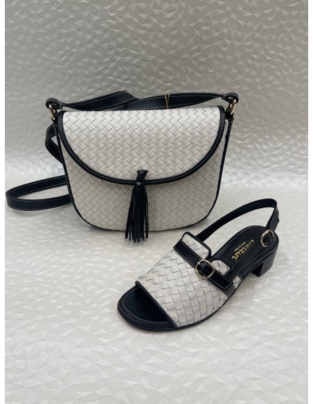 Coordinato Donna Nappa Intrecciata Avorio e Nero – Borsa, Sandalo o Slingback – Bettin Calzature