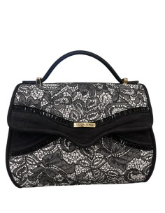 Borsa camoscio nero e pelle pizzo con strass e catena oro | Bettin Calzature