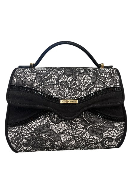 Borsa camoscio nero e pelle pizzo con strass e catena oro | Bettin Calzature