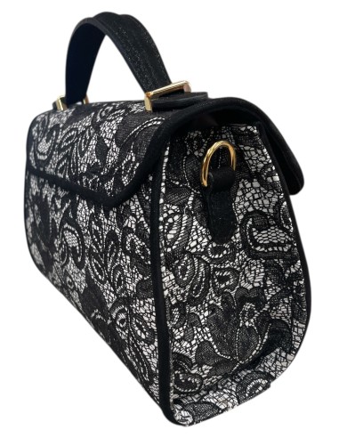 Borsa camoscio nero e pelle pizzo con strass e catena oro | Bettin Calzature