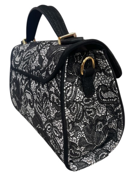 Borsa camoscio nero e pelle pizzo con strass e catena oro | Bettin Calzature